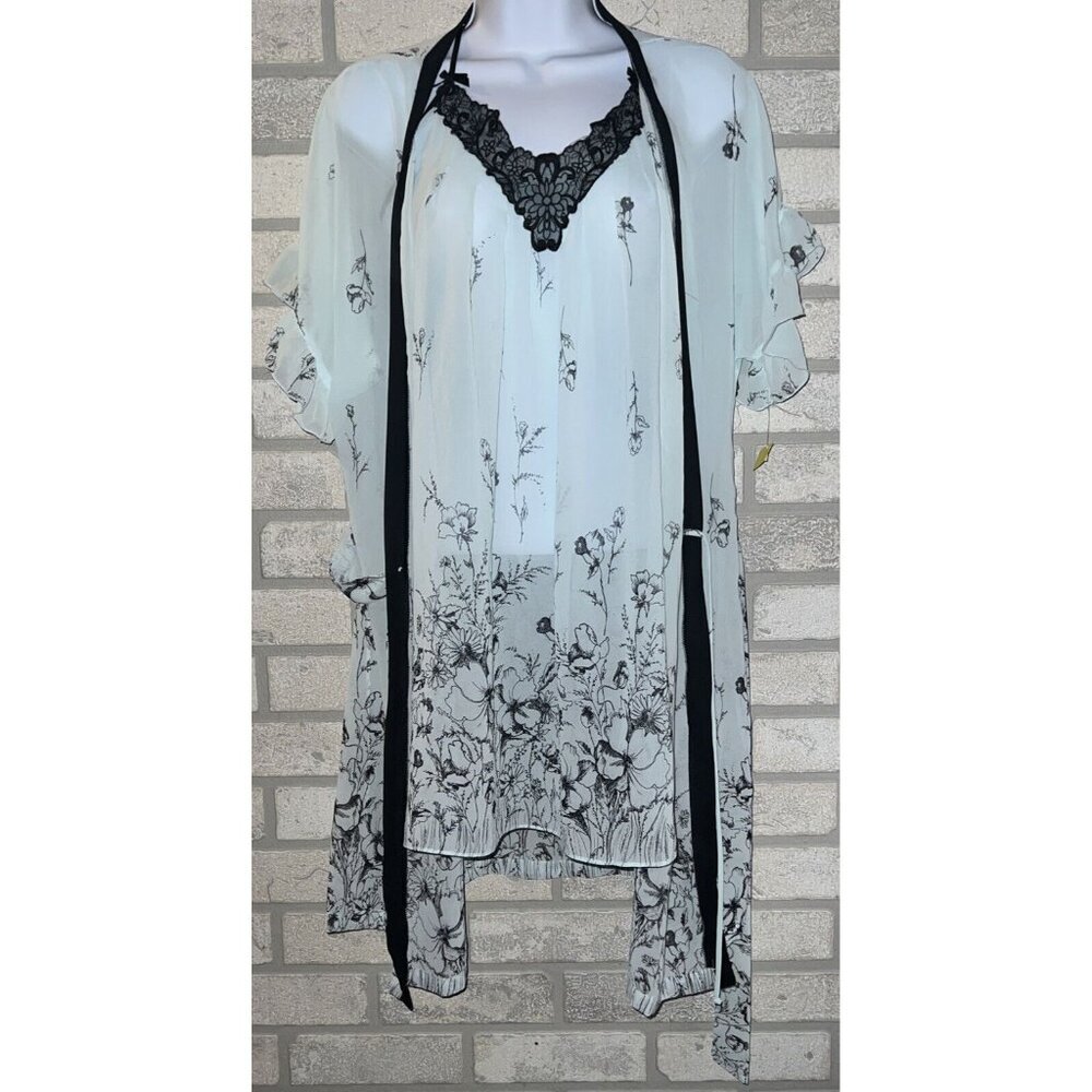 Apt 9 Slip Dress Lingerie With Robe Medium Blue Floral Sheer Mesh Lace